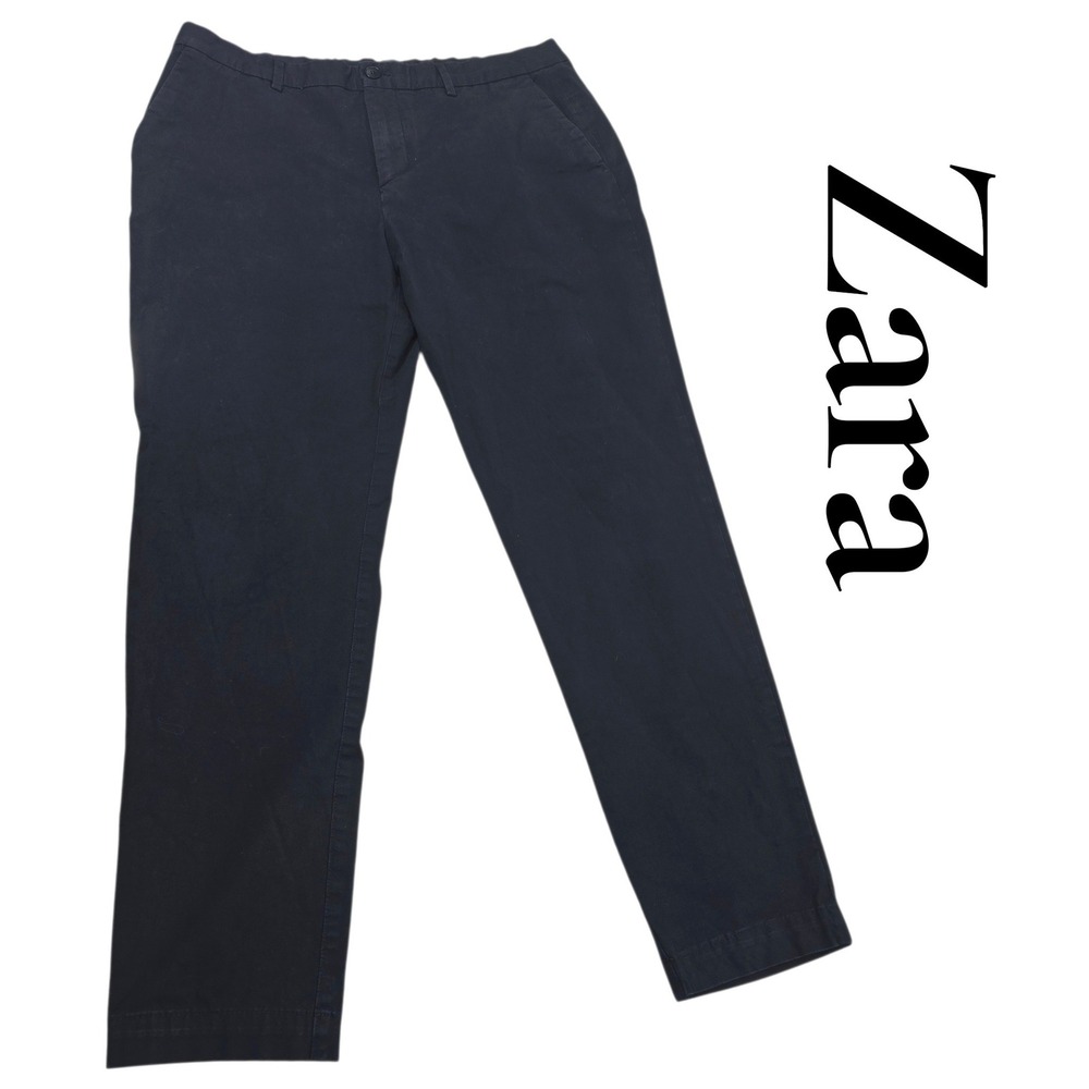 Zara Daily Chino Pants Mens 34 Black Cotton Stretch Slim Classic Work Business